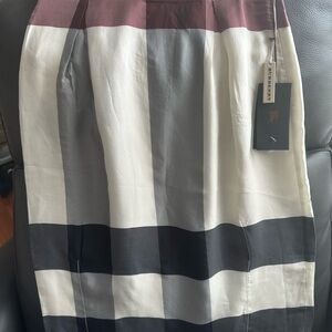 Burberry Women's Striped Pencil Skirt in Burgundy, Gray, and Black